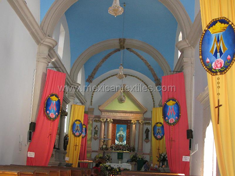 huajicori_church_04.JPG - Documentation of tepehuano indigenous textiles from Huajicori, Nayarit, Mexico. Inside the church of Huajicrori.