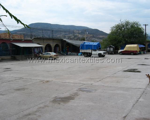 Tetelcingo_c.JPG - The town square with my trusty gold Nissan parked in the partial shade.